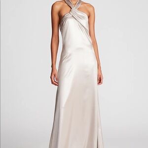 NWT Halston Raelynn Halter Metallic Gown
